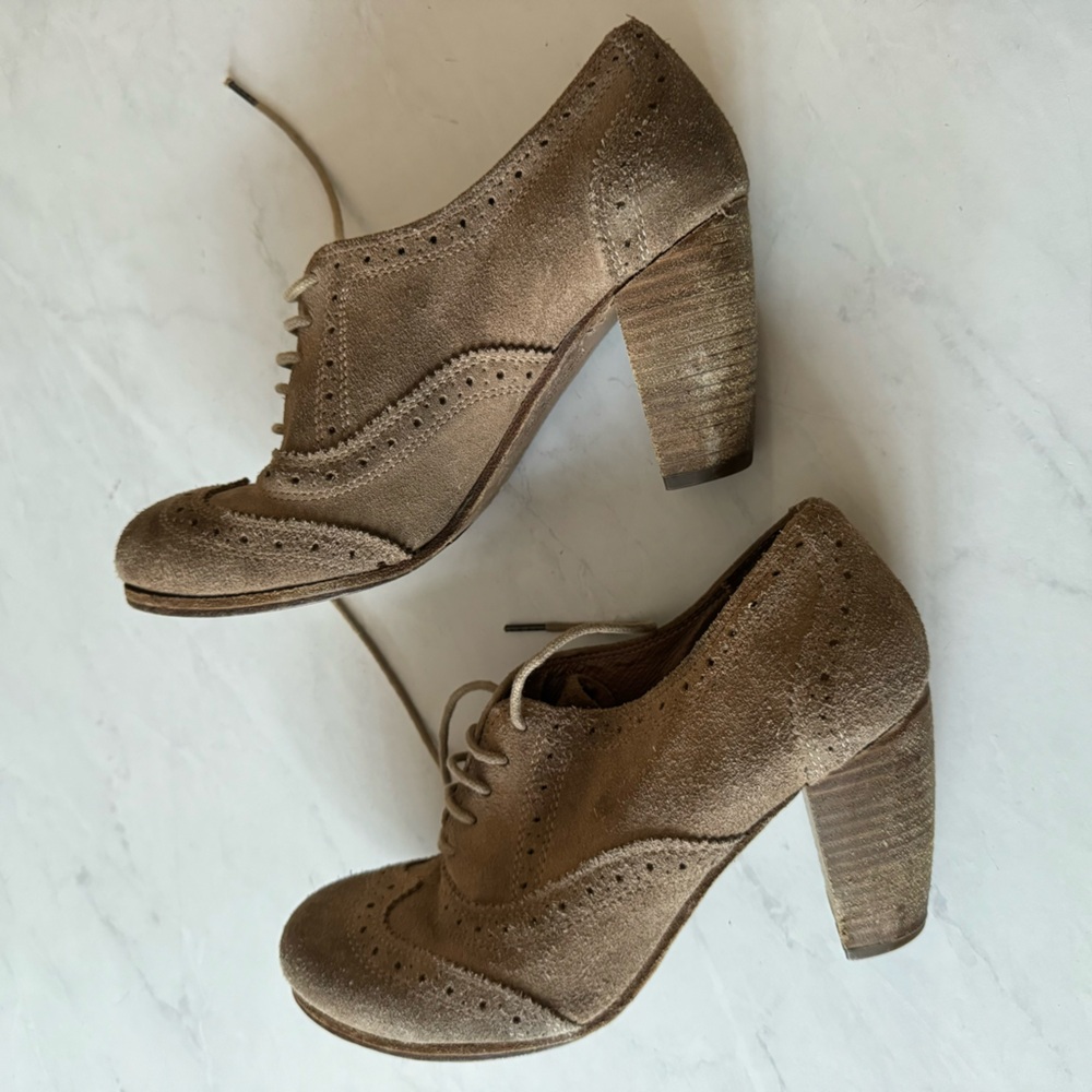 ALLSAINTS SPITAFIELDS Heeled Oxford Wingtip Suede Lace Up • size 38 (7.5) - Picture 3 of 16